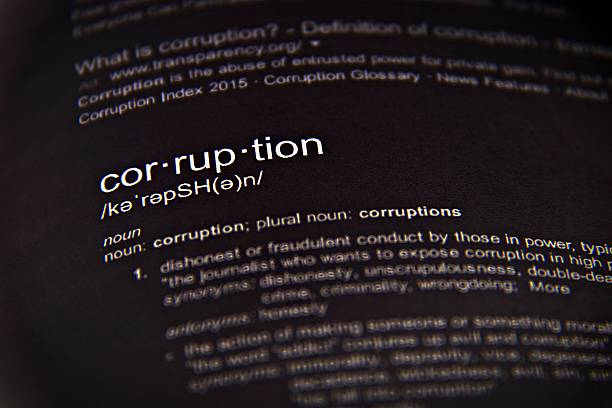 the word corruption, close up, selective focus - korruption bildbanksfoton och bilder