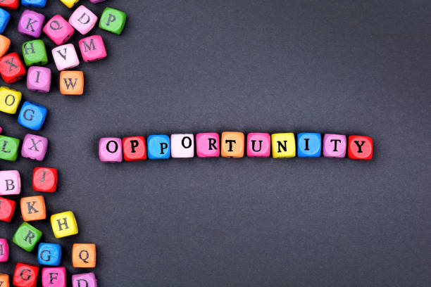 The word Opportunity on black background stock photo