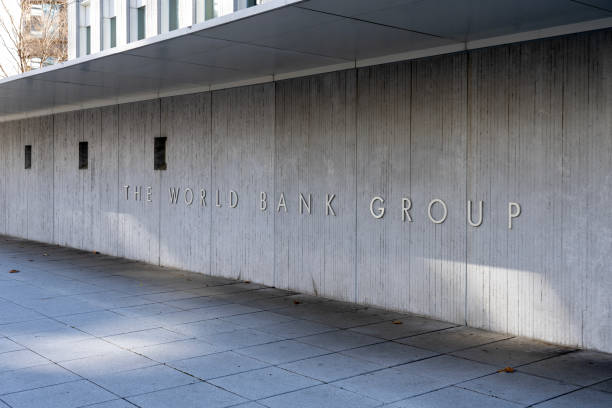The World Bank Group sign is seen in Washington D.C., USA. stock photo