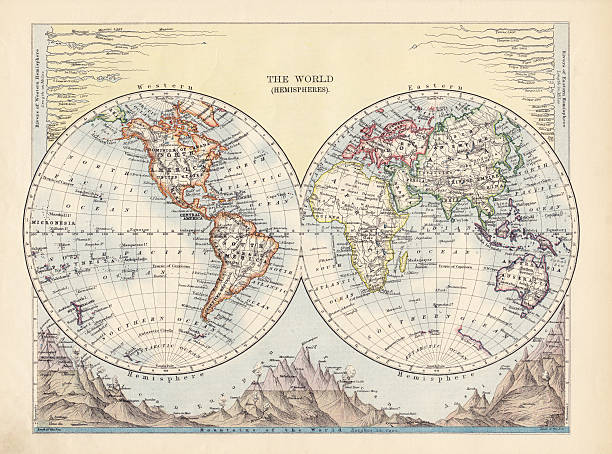 The World Hemispheres Antique Map stock photo