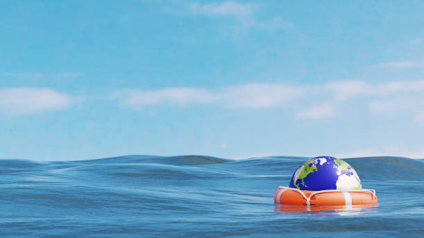 The world is saved by a life saver at sea stock photo
