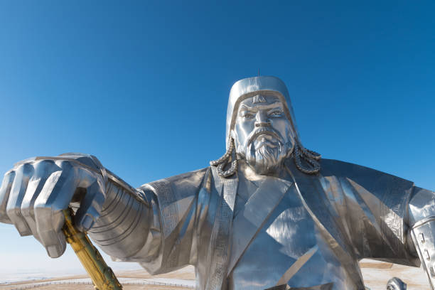 The world's largest equestrian statue. The leader of Mongolia, Genghis Khan.Ulaan Baatar Mongolia. stock photo