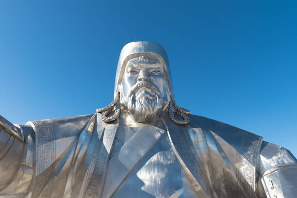 The world's largest equestrian statue. The leader of Mongolia, Genghis Khan.Ulaan Baatar Mongolia. stock photo