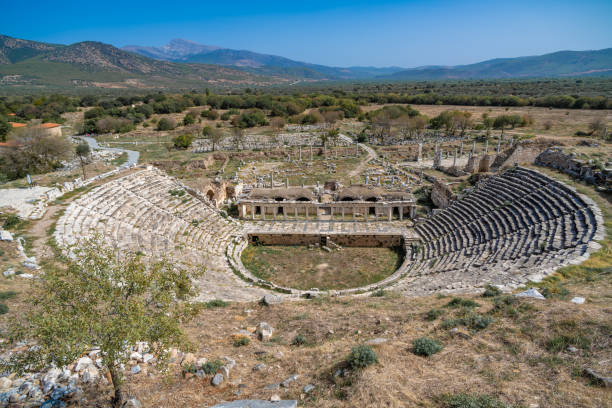 Theatre in Aphrodisias ancient city, Aydin, Turkey. stock photo