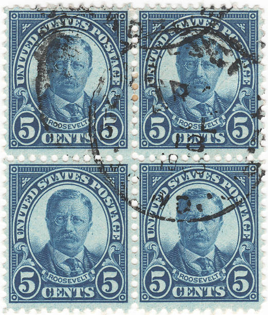 Theodore Roosevelt 1922 5 cent blue tone U.S. stamp stock photo