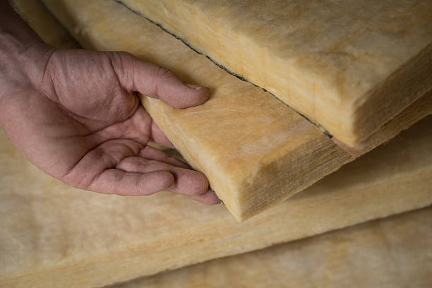 Thermal Insulation, Glass Wool Hand holding a fiberglass batt. Image of home insulation. fibreglass stock pictures, royalty-free photos & images