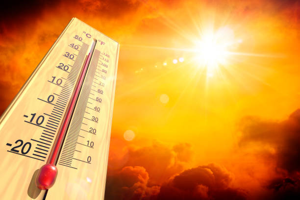 thermometer messung hohe temperatur - extremes klima - enthalten 3d rendering - romolotavani stock-fotos und bilder