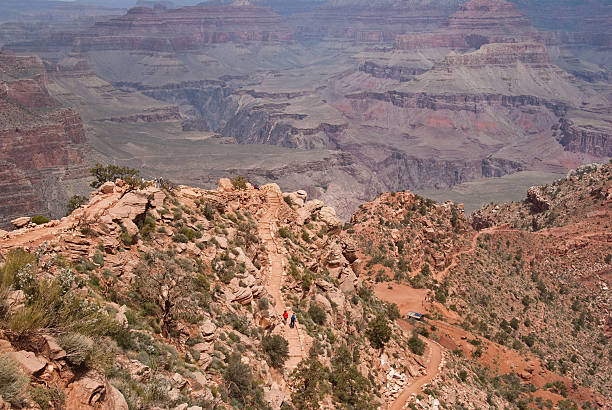 People Hiking the South Kaibab Trail Grand Canyon National Park, Arizona, USA - May 16, 2011: These hikers are hiking the South Kaibab trail on the South Rim of the Grand Canyon. jeff goulden grand canyon national park stock pictures, royalty-free photos & images
