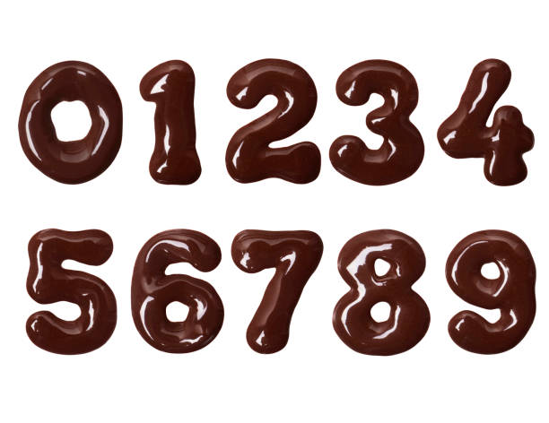 dikke nummers gemaakt van gesmolten chocolade in hoge resolutie (deel 2. getallen) - chocoletter stockfoto's en -beelden