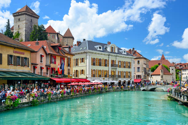 Thiou river in Annecy stock photo
