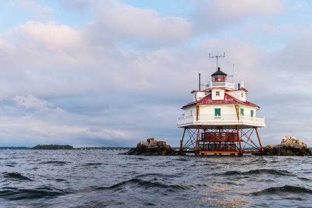 Thomas Point Lighthouse in the Chesapeake Bay Thomas Point Shoal Light is Maryland's most well know lighthouse in the Chesapeake Bay. chesapeake bay stock pictures, royalty-free photos & images