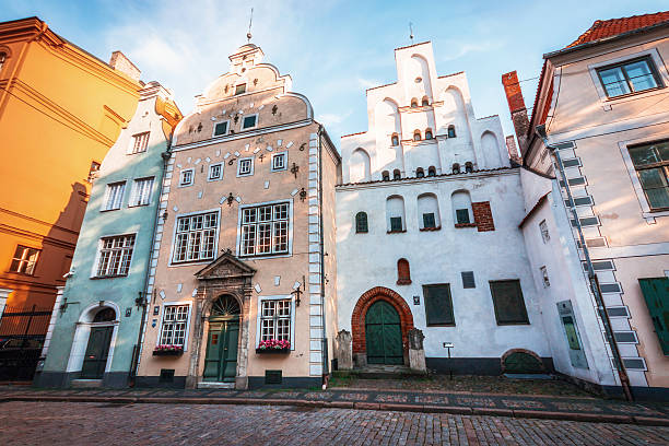Three Brothers - Landmarks of Riga. Complex of houses, Latvia Three Brothers - Landmarks of Riga. Complex of three colorful medieval houses, Latvia latvia stock pictures, royalty-free photos & images
