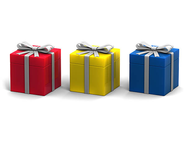 Three Colourful Giftbox Isolated on White Background stock photo
