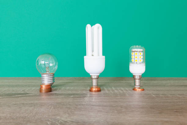 Three different light bulbs stock photo