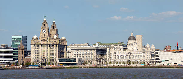 Three Graces, River Mersey, Liverpool city waterfront "Merseyside,England, Britain,UK" cunard building liverpool stock pictures, royalty-free photos & images