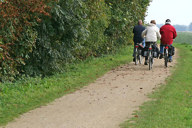 three senior cyclists # 1 - pensioen nederland stockfoto's en -beelden