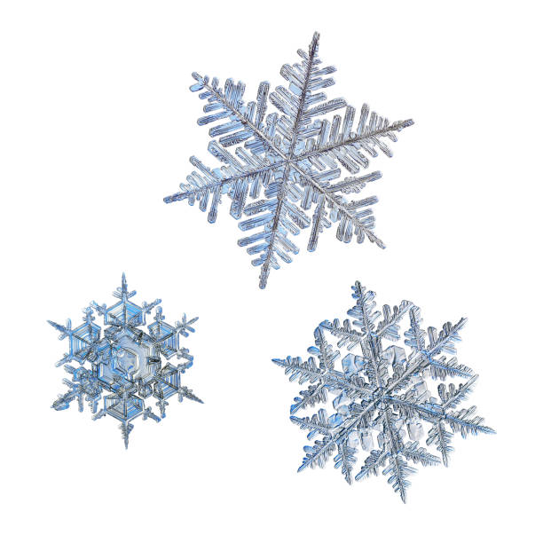 Three snowflakes isolated on white background stock photo