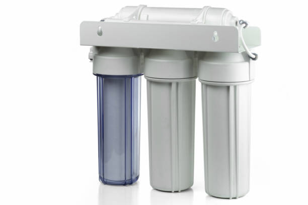 Three stage home water filtration system stock photo