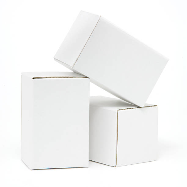 Three tall white cartons isolated stock photo