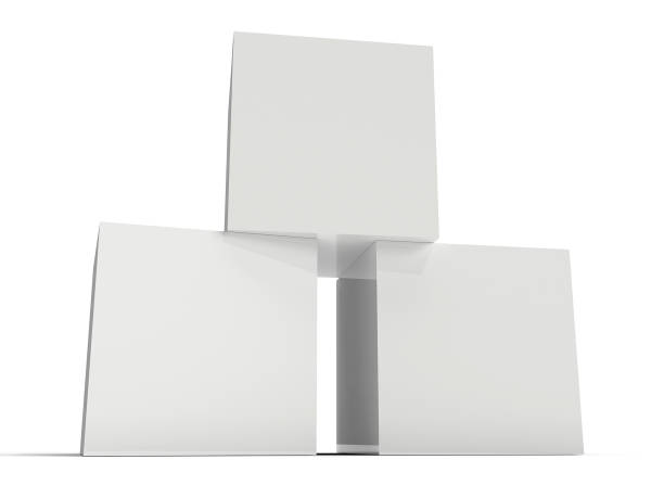 Three white boxes on white background. 3D rendering stock photo