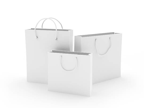 白紙ショッピングバッグ3個 - 紙袋　白 ストックフォトと画像