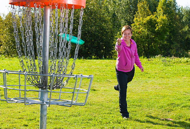 Throwing a disc stock photo