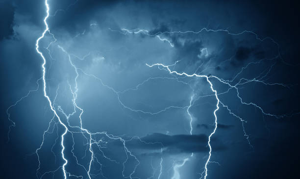 Thunder, lightning and rain stock photo