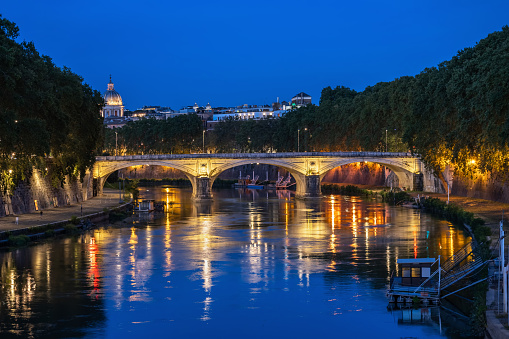 Tiber River In Rome At Night