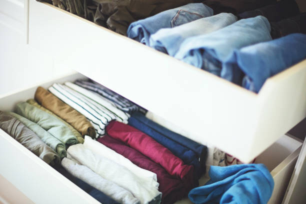 Tidy wardrobe Systematically tidy closet with fresh stuff housework photos stock pictures, royalty-free photos & images