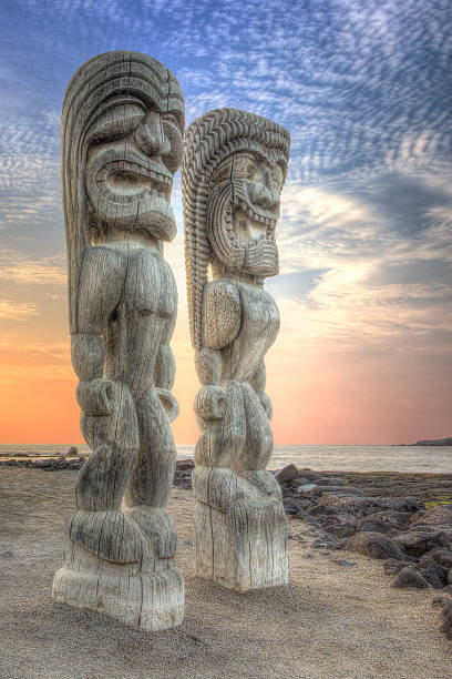 Tiki Statues at the City of Refuge stock photo