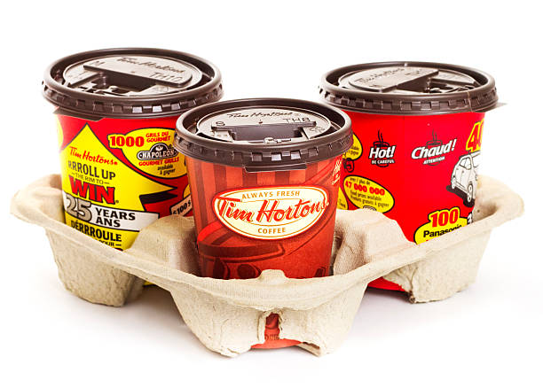 Tim Hortons Take-out Coffee Cups stock photo