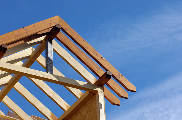 Timber work Part of a roof under construction. roof beam stock pictures, royalty-free photos & images