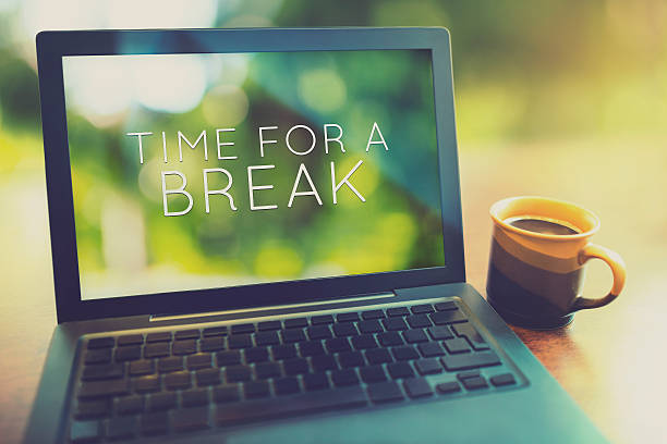 Time for a coffee break vintage editing style Coffee break at morning concept with laptop serene morning vintage editing style weekend activities stock pictures, royalty-free photos & images