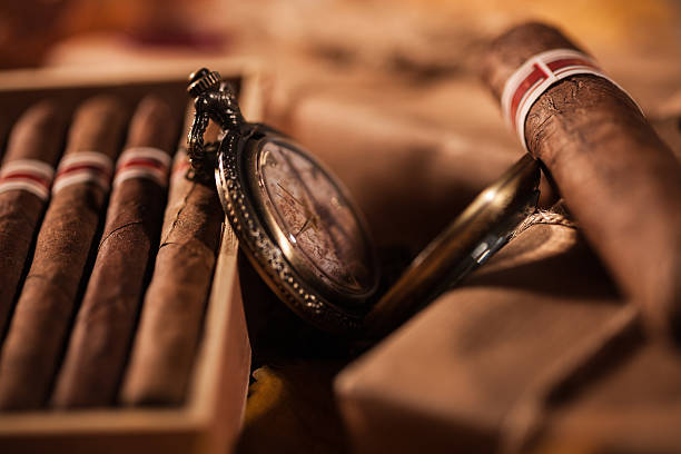 Time to enjoy! Two parcels with top quality Cuban cigars stock photo