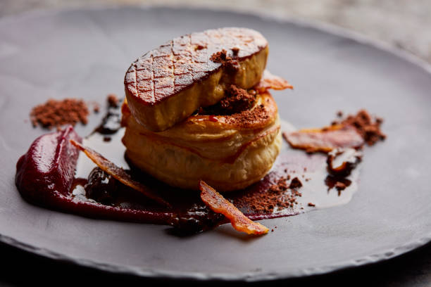 Times fat Fois gras on a base of pastry foie gras photos stock pictures, royalty-free photos & images