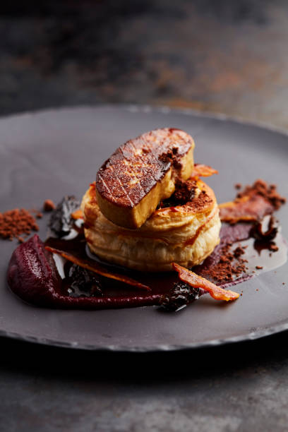 Times fat Fois gras on a base of pastry foie gras stock pictures, royalty-free photos & images