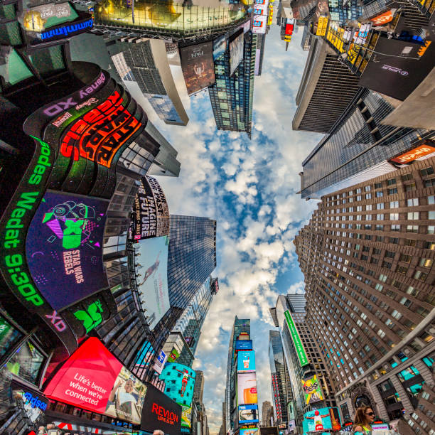 Times Square, featured with Broadway Theaters and huge number of LED signs stock photo