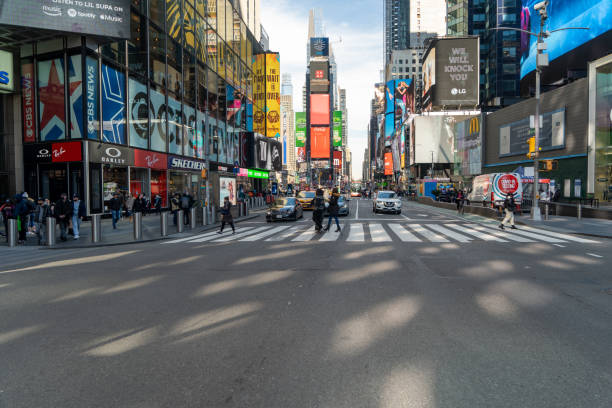 Times Square in New City packed with tourist stock photo