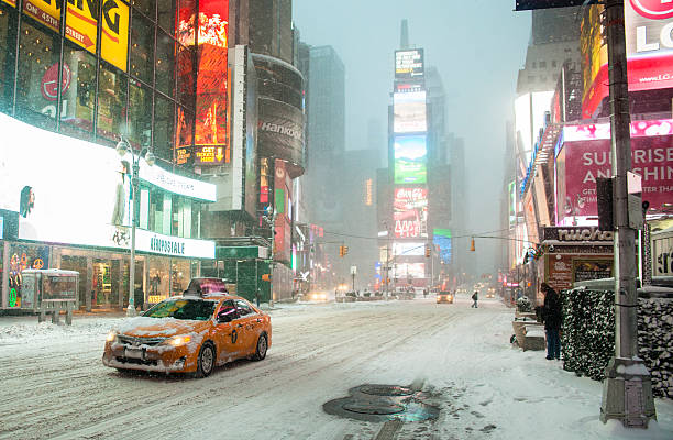 Times Square under snowstorm, January 2-3, 2014 stock photo