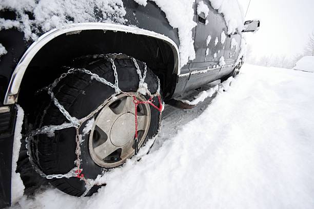 Tire Chains, What All The Fashionable Vehicles Are Wearing stock photo