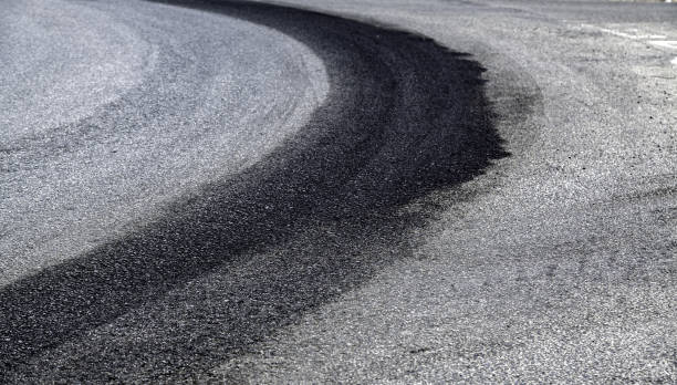 Tire marks on the asphalt stock photo