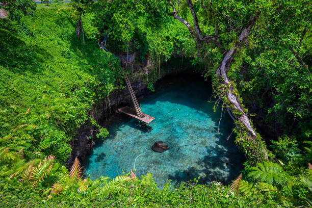 To Sua ocean trench, Upolu, Samoa, South Pacific To Sua ocean trench - famous swimming hole, Upolu, Samoa, South Pacific apia samoa stock pictures, royalty-free photos & images