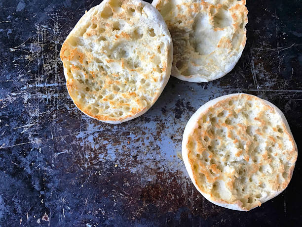 Toasted English muffins stock photo