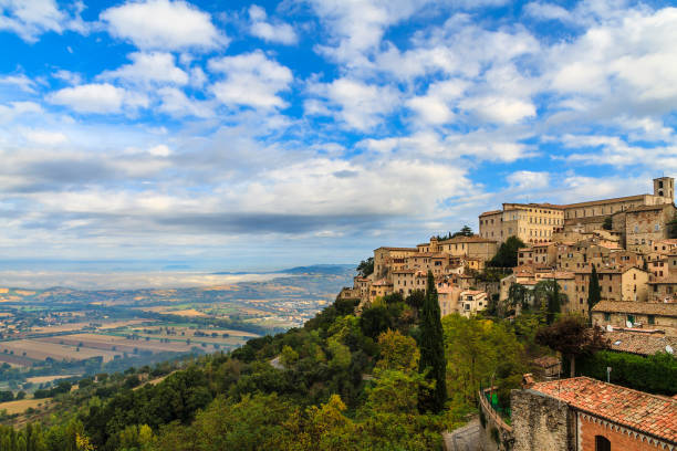 Todi perched on a hilltop - Umbria, Italy stock photo