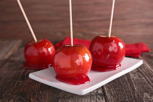 toffee apple candy stock photo