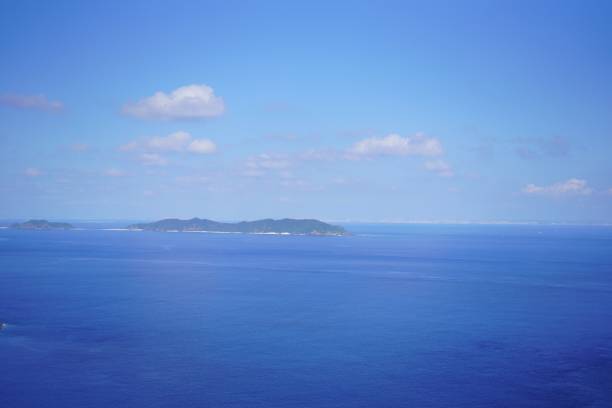 Tokashiki Island, blue sea and horizon stock photo