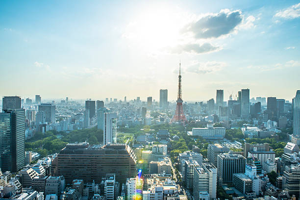 東京の街並み - 東京タワー ストックフォトと画像