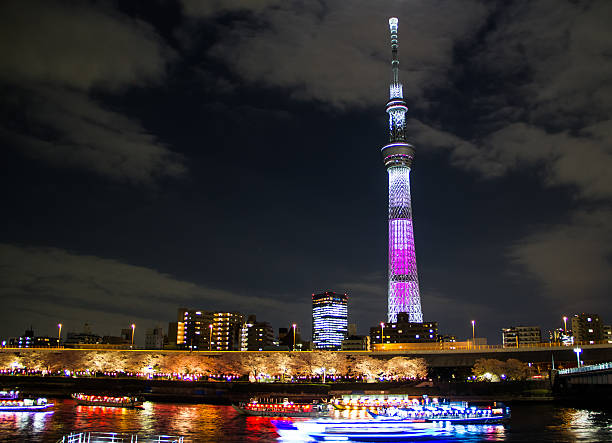 Tokyo sky tree in the night view beside the river in Tokyo,Japan on...