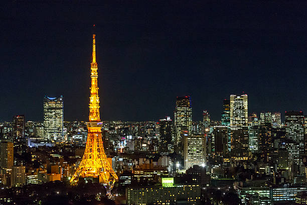 東京の街並みの夜景 - 東京タワー ストックフォトと画像