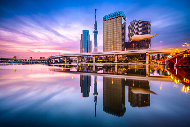 Tokyo Skyline Sumida River Tokyo, Japan skyline on the Sumida River at dawn. tokyo sky tree stock pictures, royalty-free photos & images